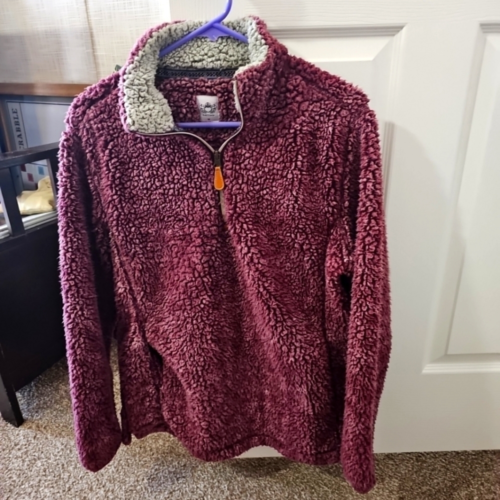 Katydid Sherpa Pullover Jacket 1/4 Zip, 2 Pockets- Wine Red Women's Size M